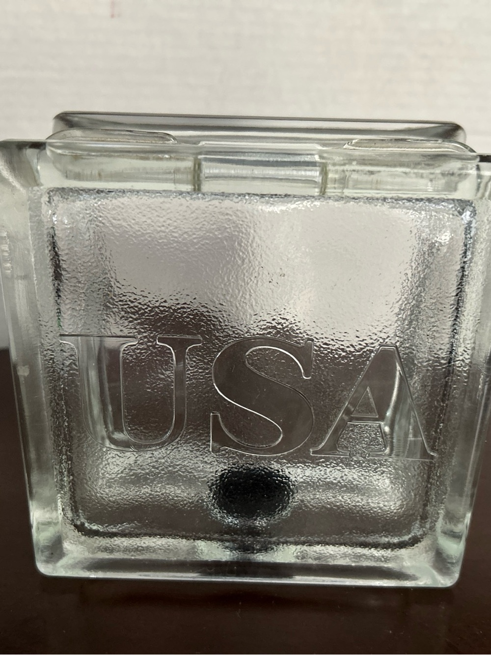 Nostalgic Embossed USA Clear Glass Decorative Block Bank
